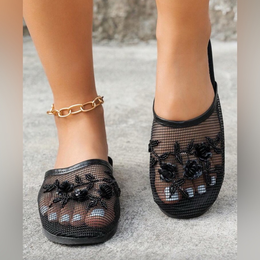 Elegant Black Mesh Women's Shoes